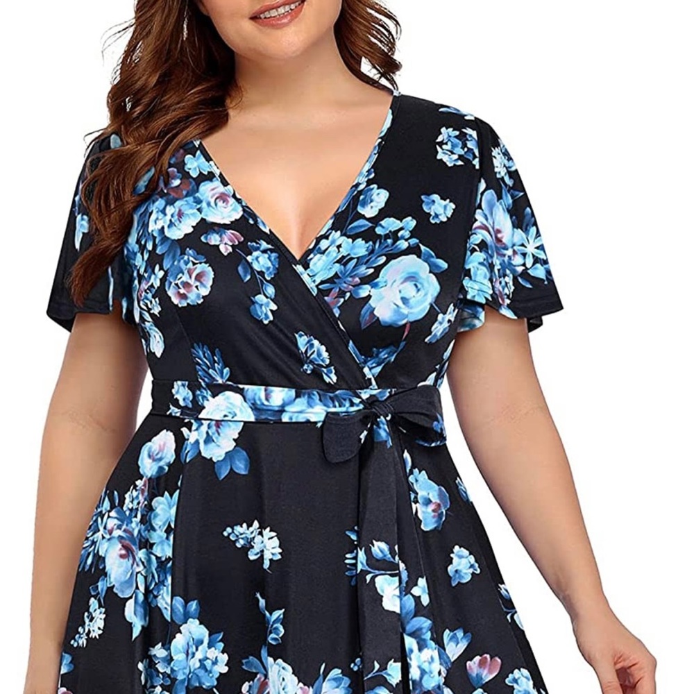 Wrap V Neck Midi Casual Wedding Guest Short Flutter Sleeve Summer Dress